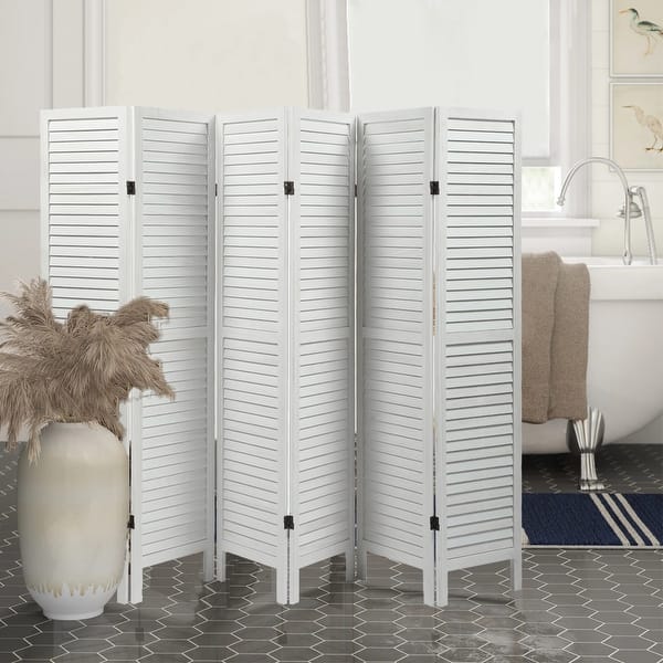 White 6Panel Sycamore Wood Folding Louvered Room Divider Screen Bed