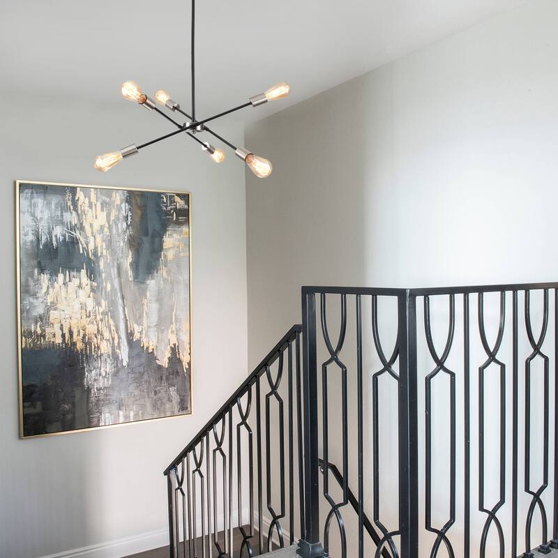 Modern 6-Light Sputnik Linear Chandelier, Modern Sputnik Sphere Chandelier for Dining Room Living Room Bedroom Kitchen