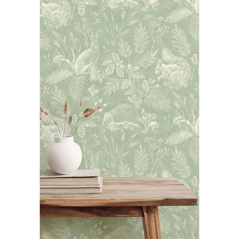 Woodland Green Toile Wallpaper