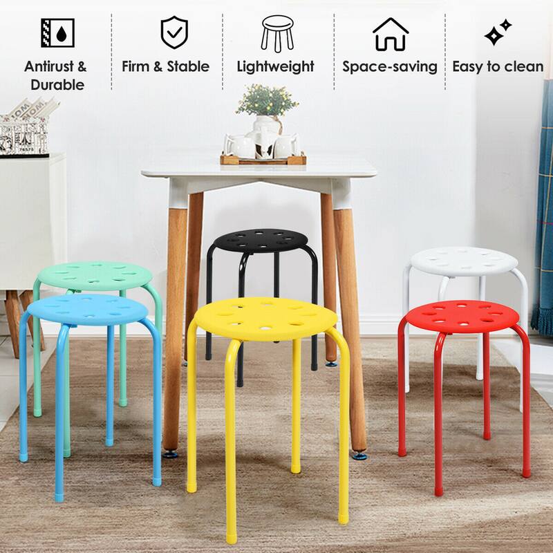 Set of 6 Portable Plastic Stack Stools 17.5" Height Backless Seating