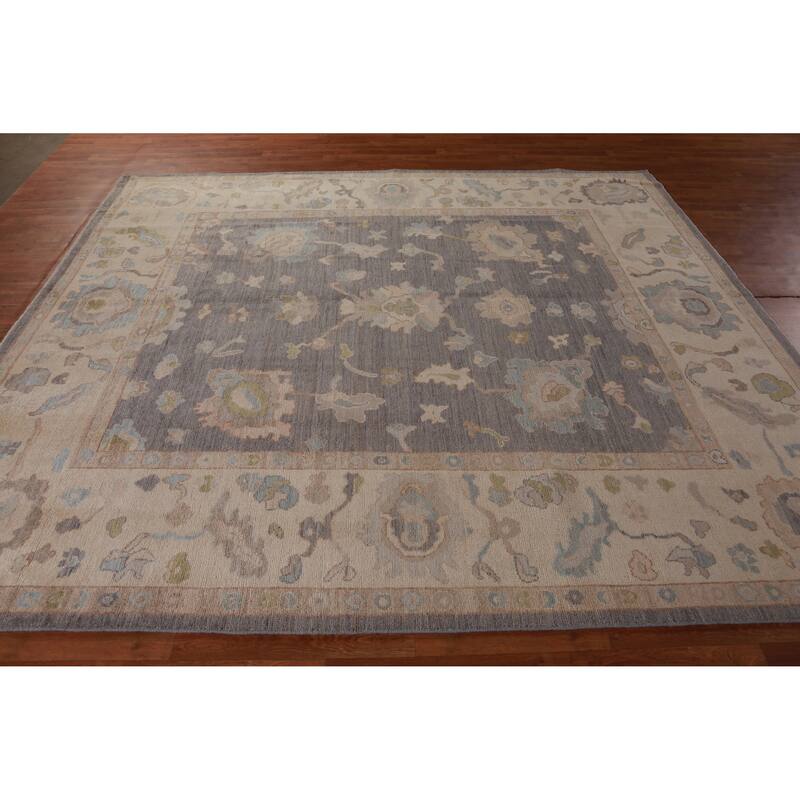 Hand Knotted Oriental 100% Wool Carpet Transitional All-Over Greys & Charcoal Oushak Area Rug - 9' 5'' X 8' 2''