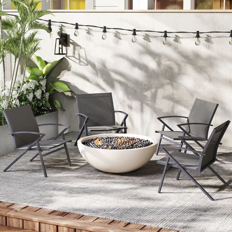 Grey Fabric Metal Patio Chairs Set of 2 Outdoor Lawn Seating Set - 26" × 24" × 30.5"