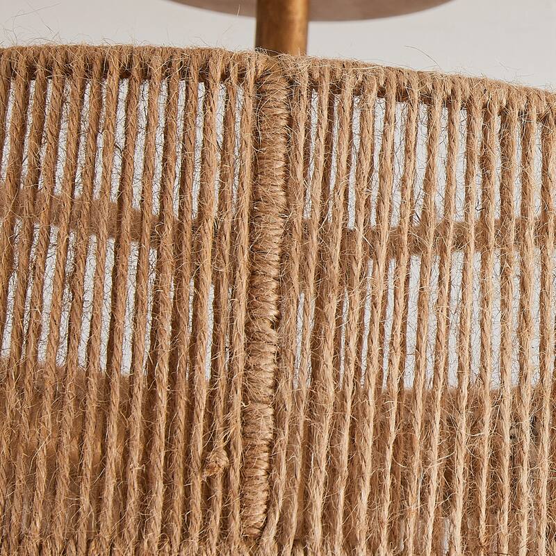 Bohemian Gold Natural Handmade Jute Rope 3-Light Two-Tier Drum Semi-Flush Mount Ceiling Light - 15.4"Wx12.6"H