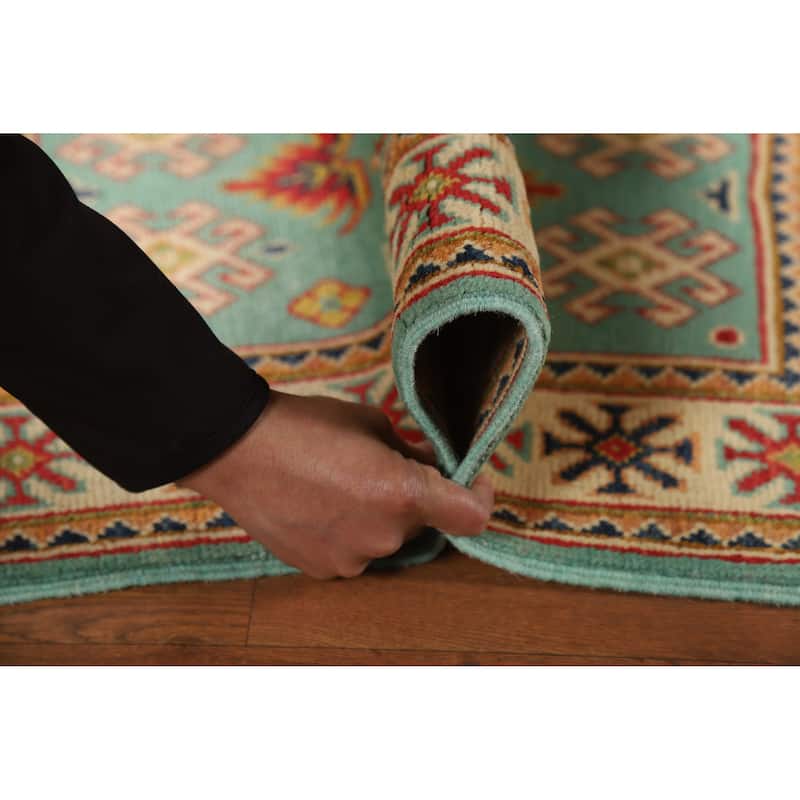 Turquoise Blue Kazak Oriental Accent Foyer Rug Handmade Wool Carpet - 2'0"x 3'0"