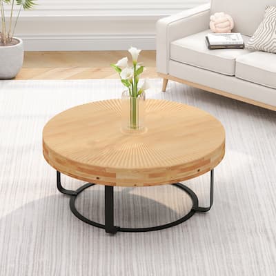 Modern round coffee table with metal legs for living room