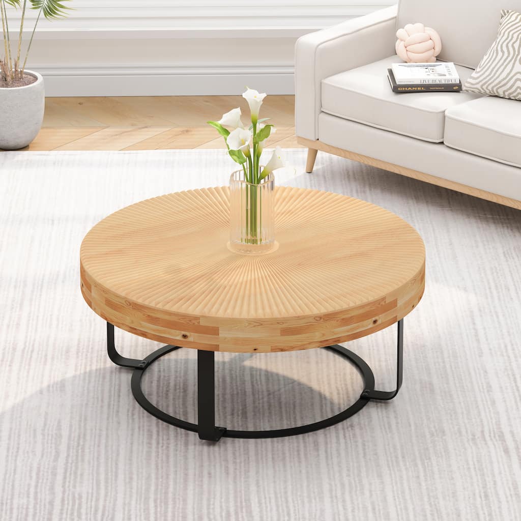 Modern round coffee table with metal legs for living room