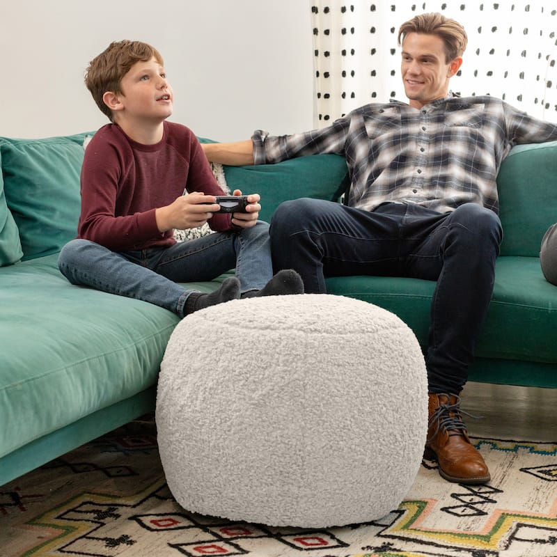 Jaxx Ellis Pouf - Modern Shearling Faux-Lamb Plush Fleece Ottoman