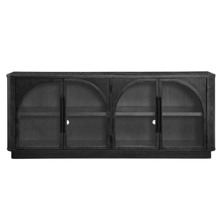 Modern, Contemporary Wood 80" Console with glass doors, TV Stand, Accent Cabinet, Fully Assembled, Black - 80"W x 32"H x 15"D