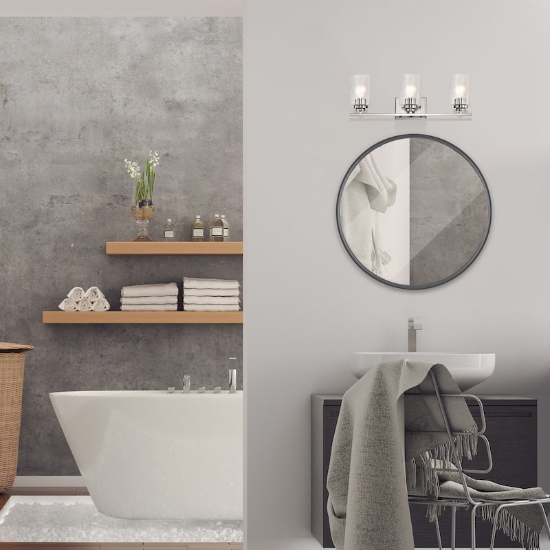 Brushed Nickel 3-Light Vanity Lights with Seedy Glass Shades