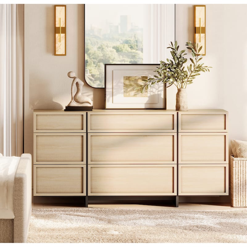 WAMPAT Modern Sideboard Buffet Cabinet with 9 Drawers, Multifunctional Sideboard with Large Storage and T-Shaped Legs