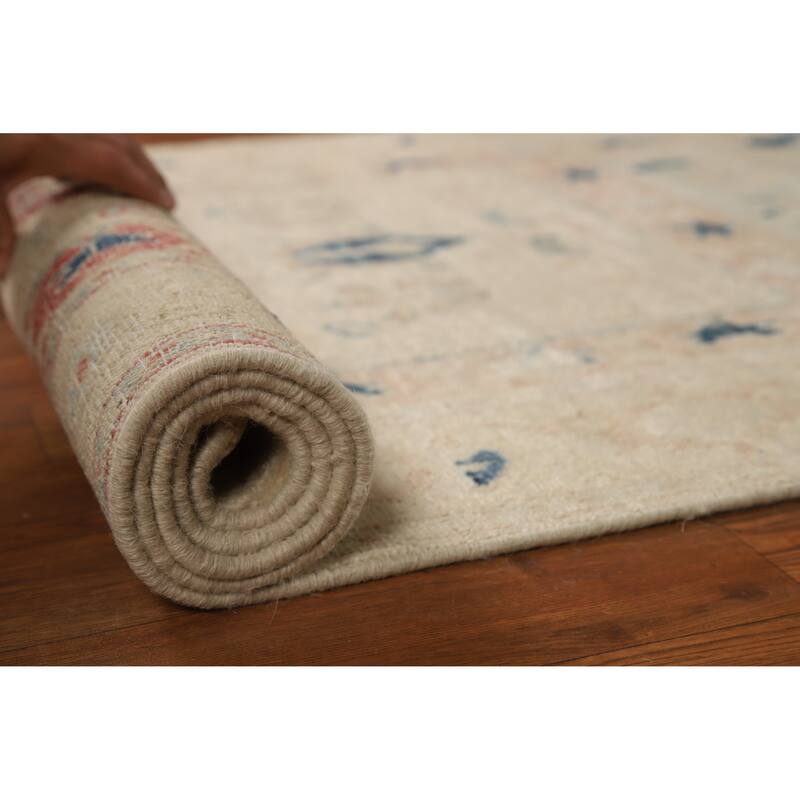 Hand Knotted Oriental 100% Wool Carpet Traditional Floral Beige & Ivories Art Deco Runner Rug - 11' 10'' X 2' 11''