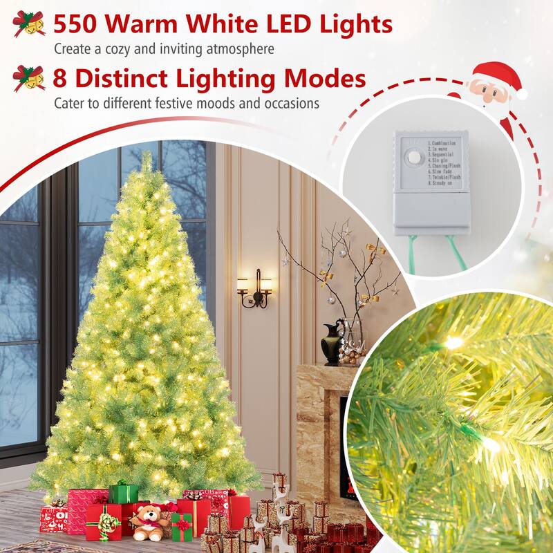 Gymax 7.5 FT Pre-Lit Tinsel Christmas Tree Artificial Xmas Tree w/