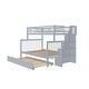 preview thumbnail 1 of 18, Stairway Twin over Full Bunk Bed with Trundle,Modern Style Wooden Bed Gray