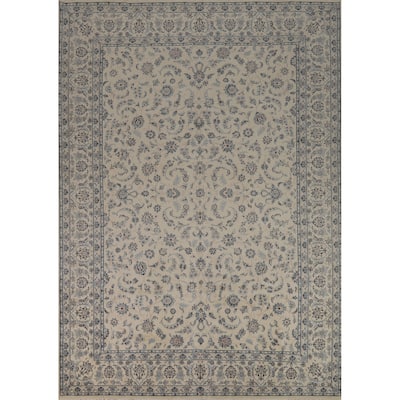 Wool & Silk Vegetable Dye Floral Nain Persian Area Rug Handmade Carpet - 8'2"x 10'9"