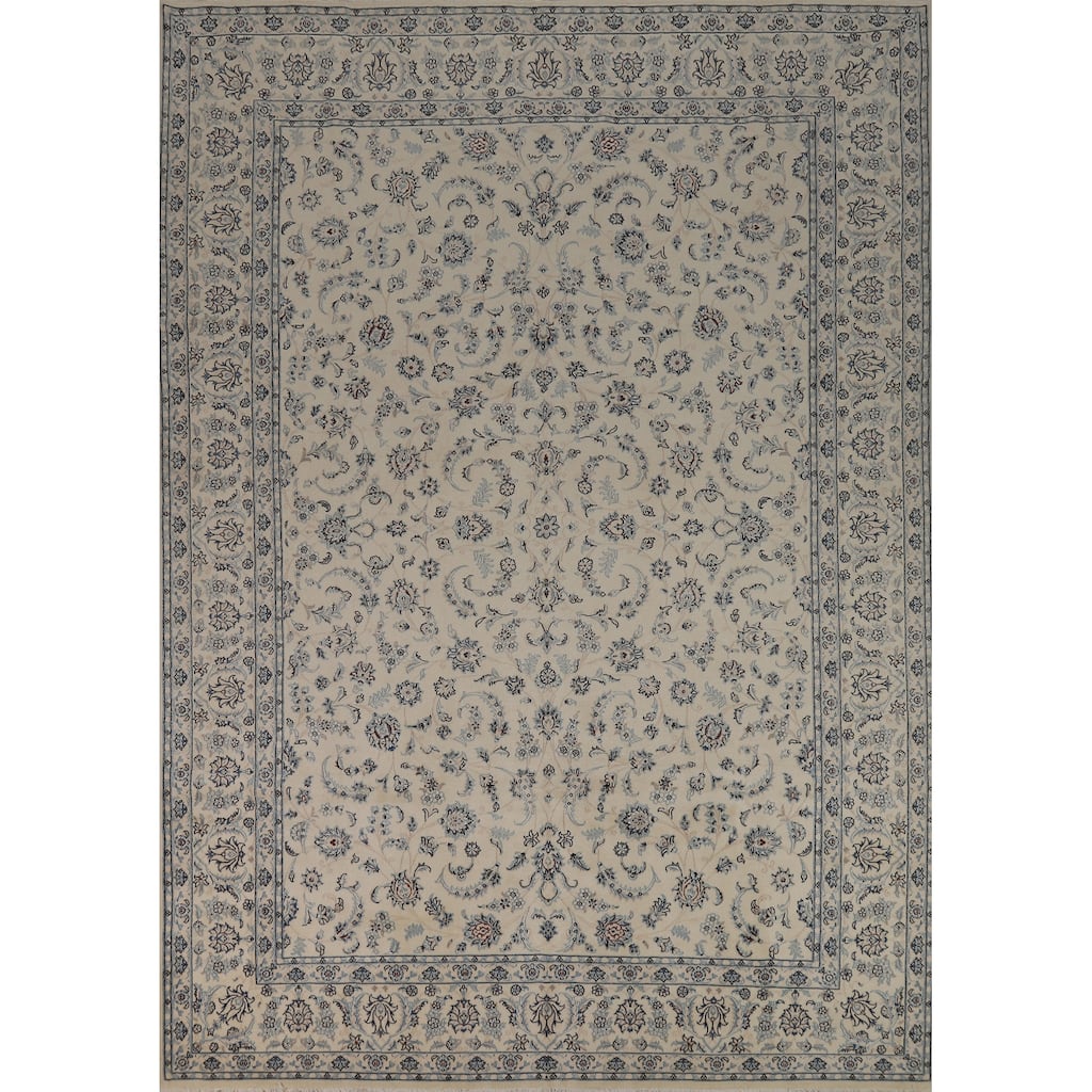 Wool & Silk Vegetable Dye Floral Nain Persian Area Rug Handmade Carpet - 8'2"x 10'9"