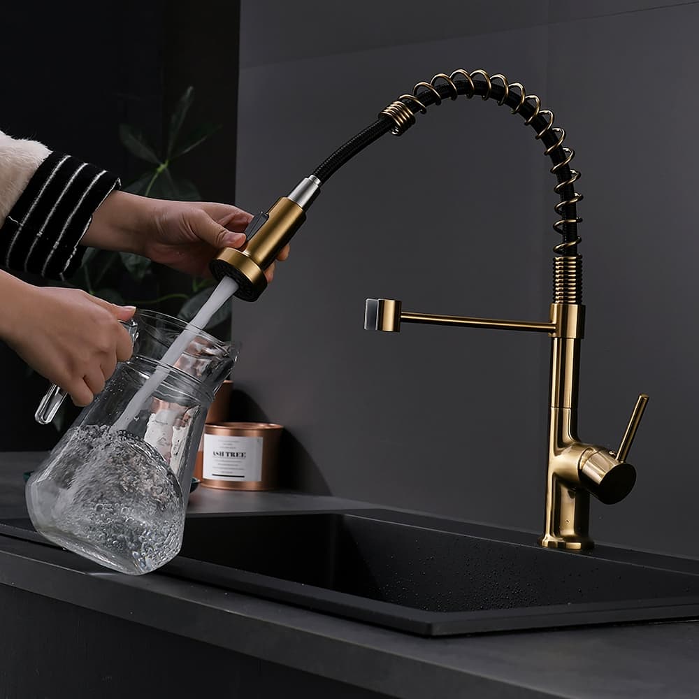 Pull Down Sprayer Kitchen Sink Faucet with LED Light - 8''W x 16.1''H