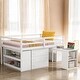 preview thumbnail 1 of 46, Full Size Loft Bed with Retractable Writing Desk and 3 Drawers, Wooden Loft Bed with Storage Stairs and Shelves White