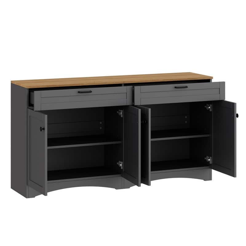 Farmhouse TV Stand 2 Drawers for TVs Up to 70",Mid-Century Buffet Cabinet with Adjustable Shelves