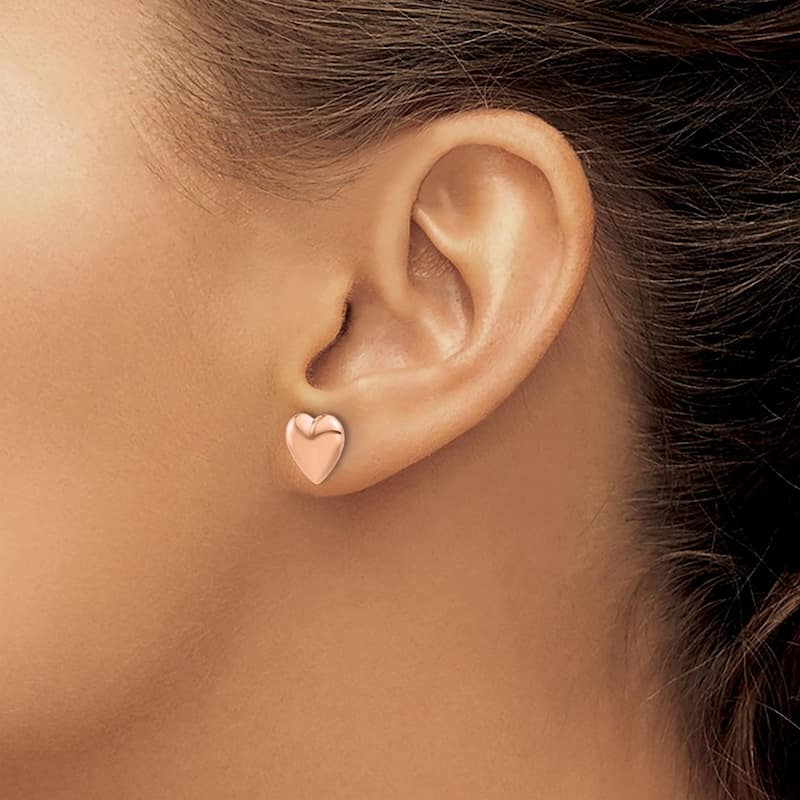 Curata 14k Rose Gold Polished Puffed Love Heart Post Earrings - 9.9x9.5mm