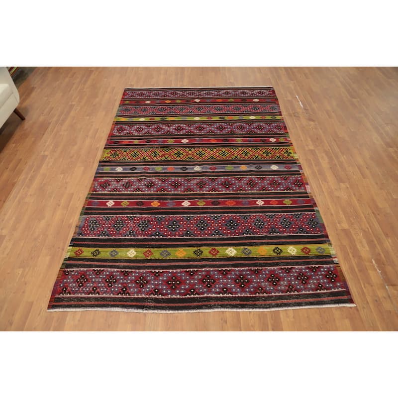 Hand Woven Oriental 100% Wool Carpet Southwestern Tribal Multi-Colored Kilim Area Rug - 9' 8'' X 6' 5''