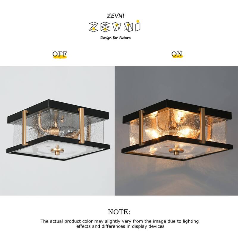 Modern 3-Light Black Gold Square Glass Flush Mount Ceiling Foyer Light - 12" L x 12" W x 5.5" H