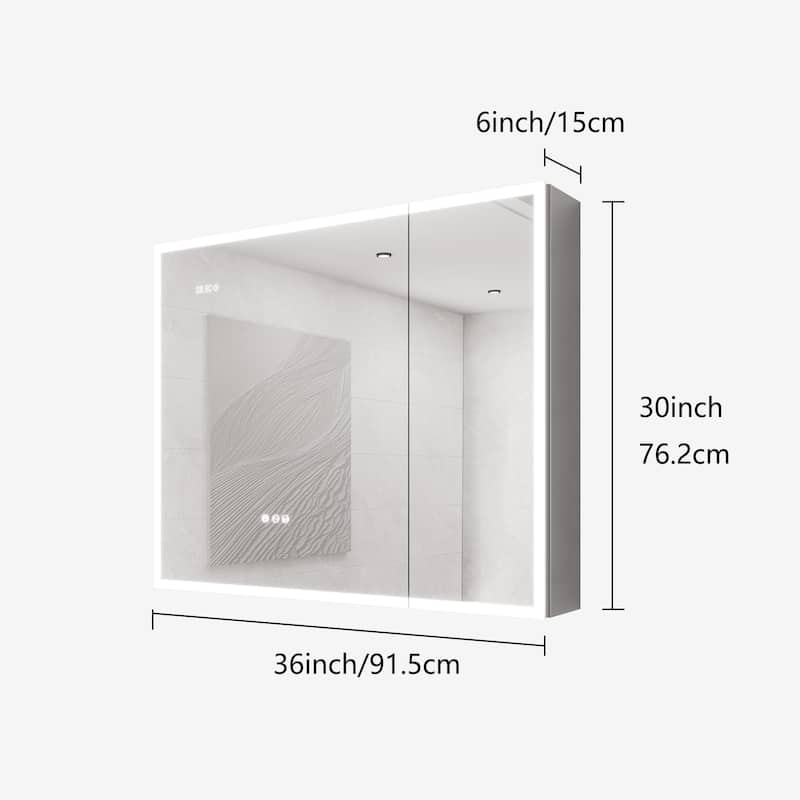 LED Bathroom Medicine Cabinet with Mirror, Double Door Lighted Medicine Cabinet with Defogger, Adjustable Brightness