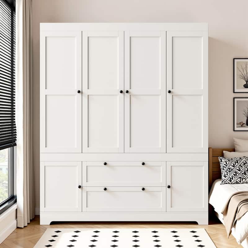 Pocassy 71" H Wardrobe Closet with Drawers and Cabinet.