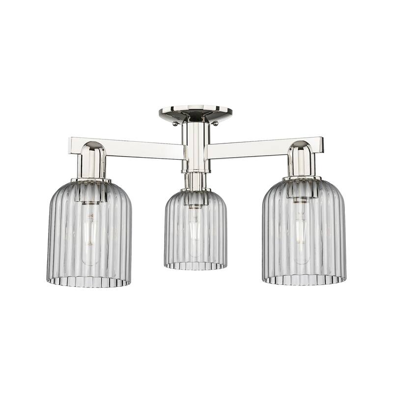 Innovations Lighting 716-3F-11-23 Bridal Veil Semi-Flush Bridal Veil 3 - Polished Nickel / Light Smoke