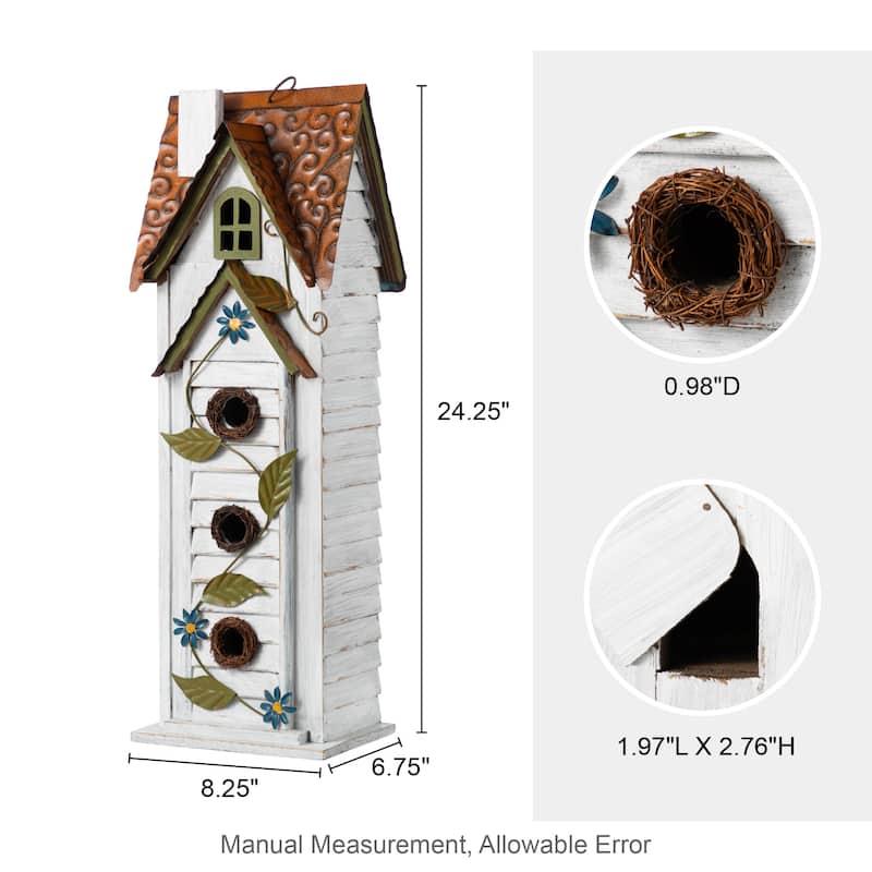 Glitzhome 24.25"H Oversized Washed Blue or White 3-Tiered Solid Wood Villa Decorative Outdoor Garden Birdhouse