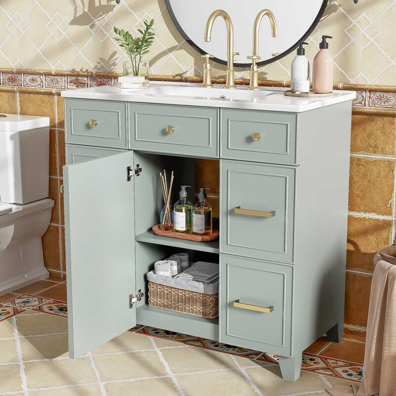 36 Inch Bathroom Vanity with Sink Combo Solid Wood Cabinet 3 Drawers