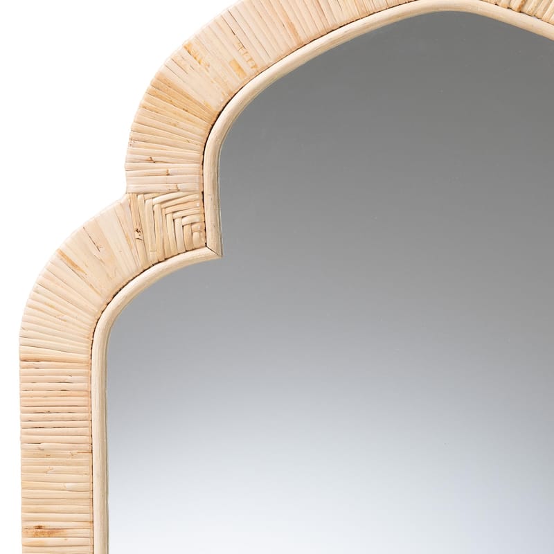 Plautilla Natural Rattan Arched Wall Mirror - Decorative Hand Wrapped Wicker Accent Mirror for Entryway, Bedroom, or Living Room