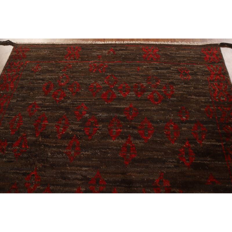 Dark Brown Tribal Moroccan Oriental Area Rug Hand-knotted Wool Carpet - 6'7" x 9'11"
