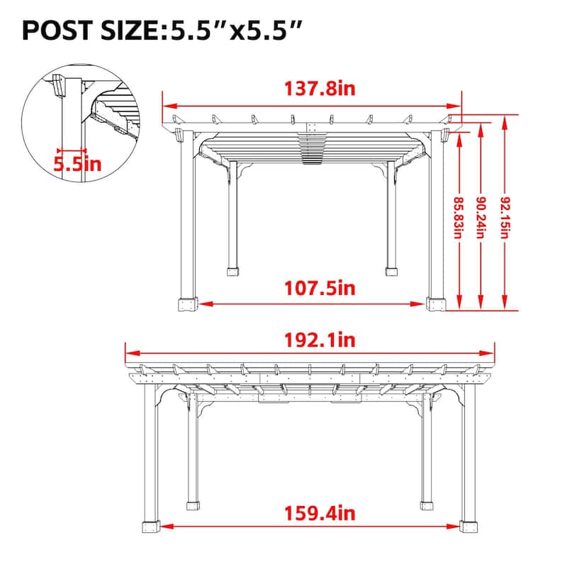 VEIKOUS Outdoor Cedar Wood Pergola Gazebo Kit with Flat Roof Trellis for Patio, Deck, Garden and Backyard