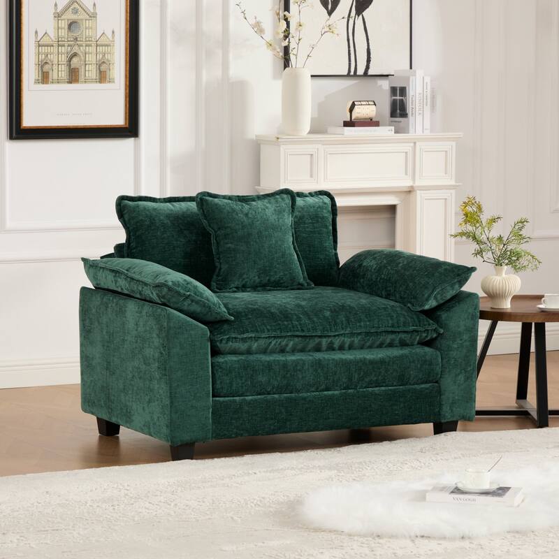 Breathable Chenille Accent Chair Single Sofa Armchair with Double Layer Seat Cushions and Pillow for Living Room, Apartment