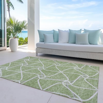 Machine Washable Indoor/ Outdoor Contemporary Links Chantille Rug