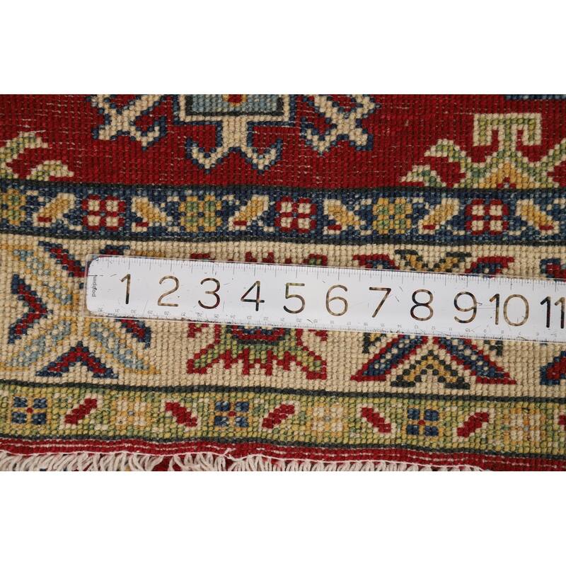 Red Kazak Foyer Rug Handmade Geometric Wool Carpet - 2'9"x 3'11"