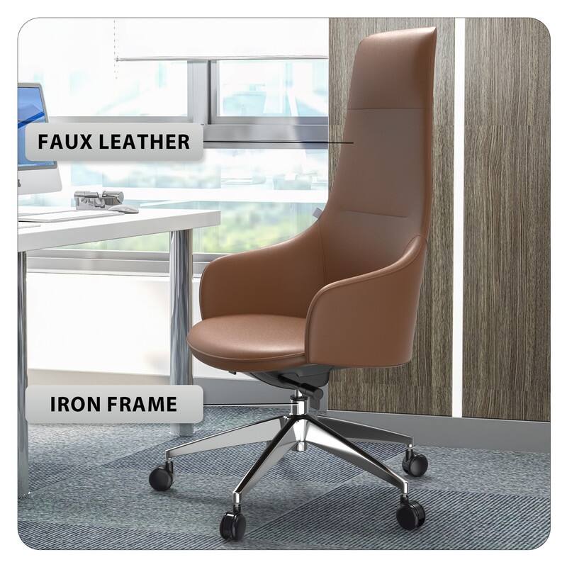 Celeste Ergonomic High Back Leather Executive Office Chair with Adjustable Height, Iron Frame, and Swivel Computer Task Chair