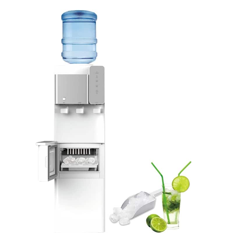Modern White Hot and Cold Water Cooler Dispenser with Built-in Ice Maker