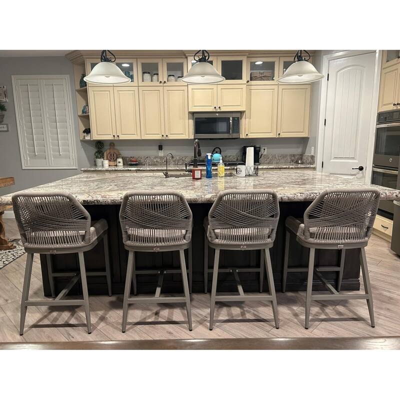 PURPLE LEAF Modern Counter Bar Stools Set of 4 Rattan Chairs with Back and Cushion Kitchen Barstools