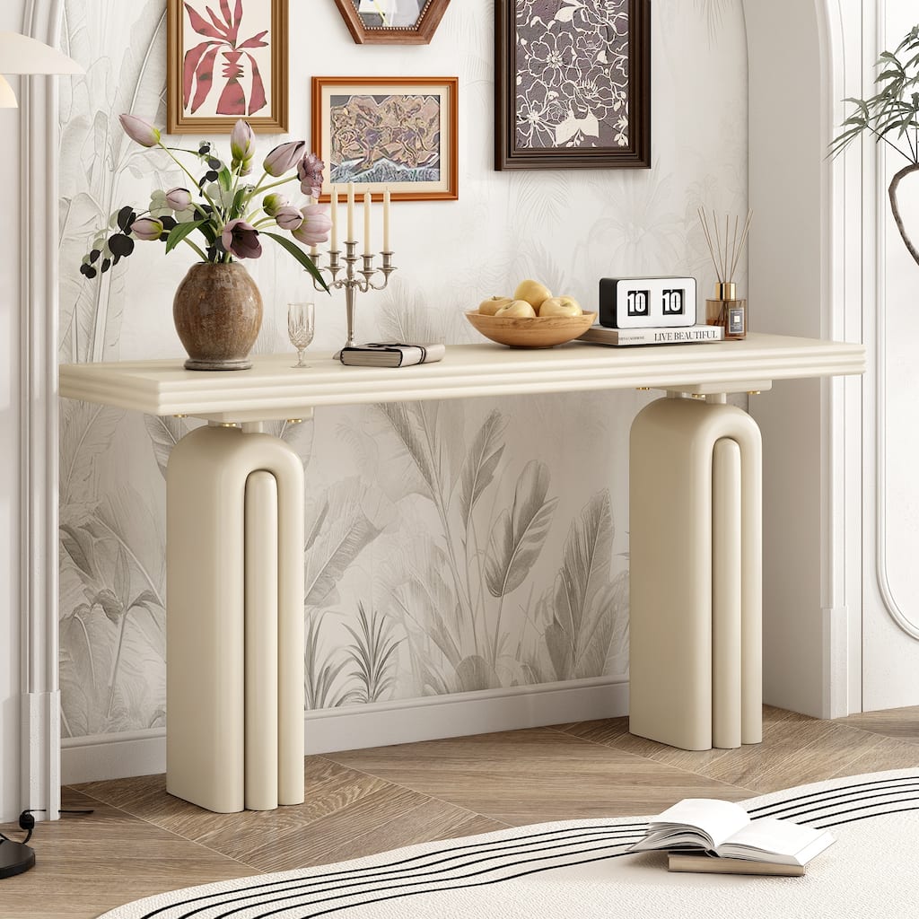 Beige Console Table Hallway Table Corridor Table for Living Room Bedroom, Sofa Table Elegant Side Table