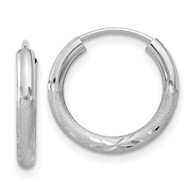 Curata 10k White Gold 2mm Diamond Cut Endless Hoop Earrings - 12mm - 42mm