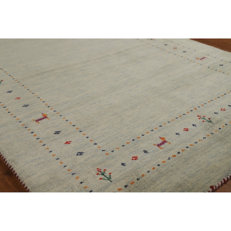 Hand Knotted Oriental 100% Wool Carpet Tribal Tribal Green Gabbeh Area Rug - 5' 9'' X 3' 11''