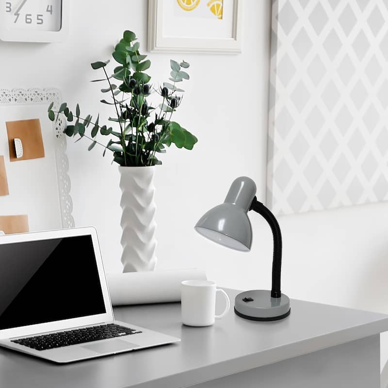 Simple Designs 14.25" Basic Metal Desk Lamp with Flexible Hose Neck, Black, With LED Bulb