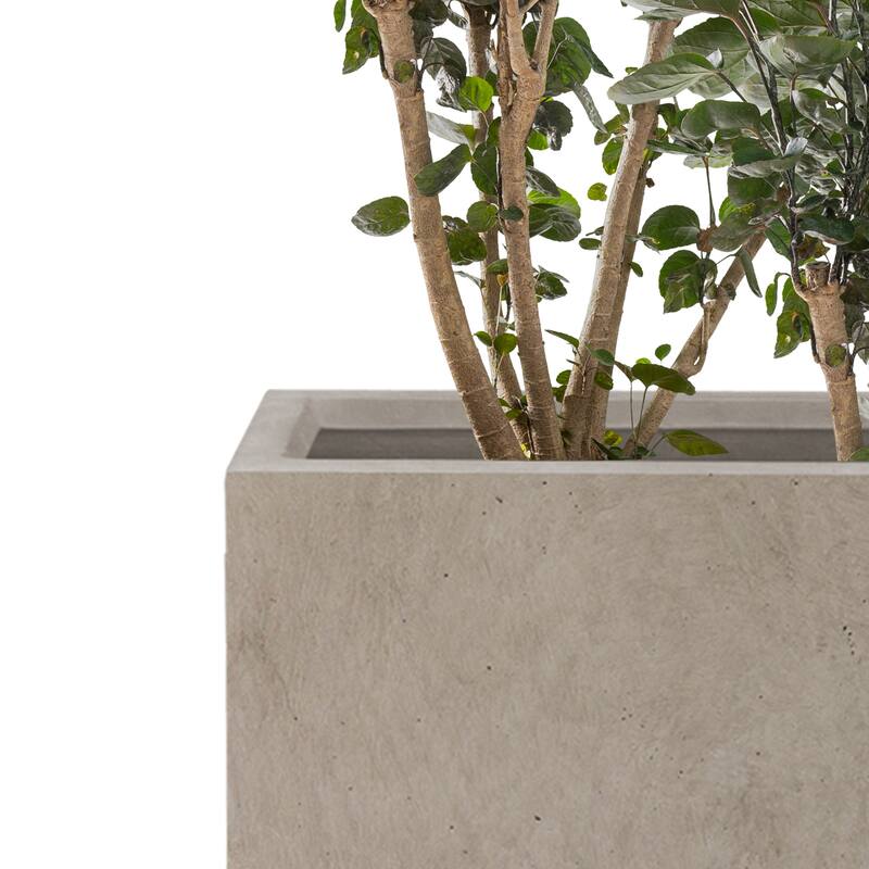 Kante 31.4", 23.6"L Rectangular Lightweight Concrete Long Low Planters (Set of 2), Outdoor/Indoor