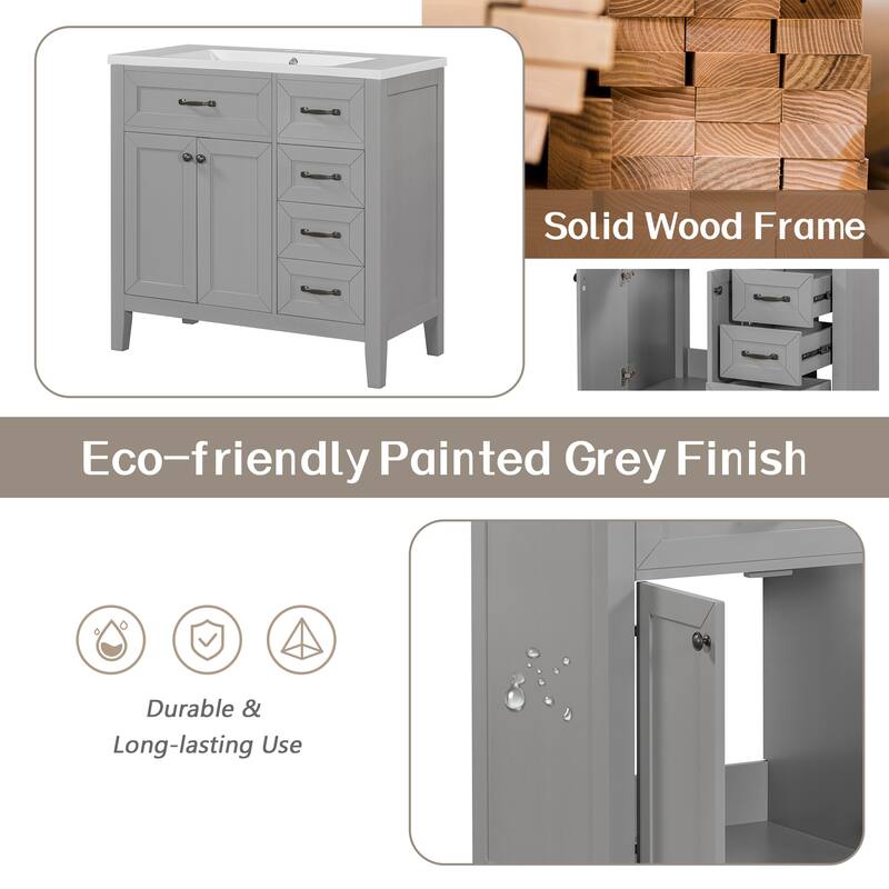 36" Bathroom Vanity with Sink Combo, Black Bathroom Cabinet with Drawers, Solid Frame and MDF Board
