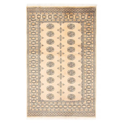 ECARPETGALLERY Hand-knotted Finest Peshawar Bokhara Beige Wool Rug - 4'2 x 6'7
