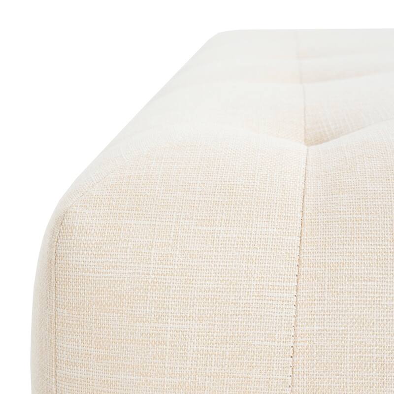 Roomfitters Rectangular Upholstered Ottoman Bench with Tufted Linen Fabric and Solid Wood Legs, Beige