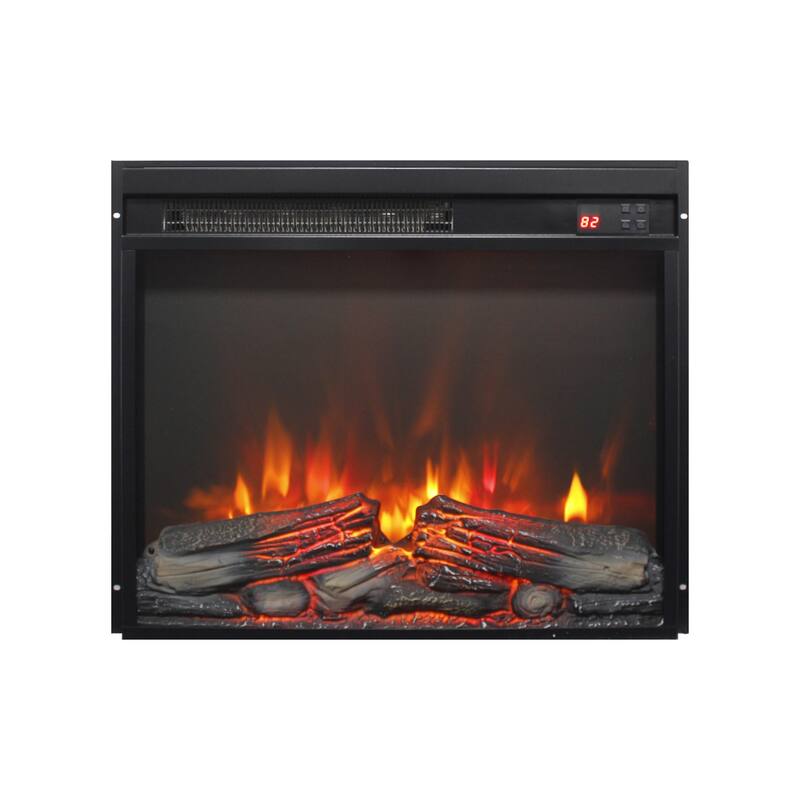 23 inch electric fireplace insert, ultra thin heater with log set & realistic flame, remote control with timer