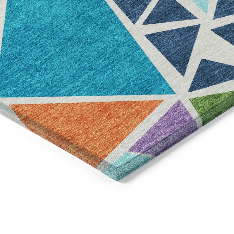 Machine Washable Indoor/ Outdoor Abstract Mosaic Chantille Rug