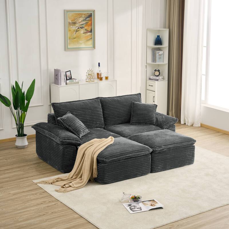 Rossetta 2-Seat Oversized Personalized Corduroy Soft Modular No Assembly Sofa with 2 Movable Ottoman